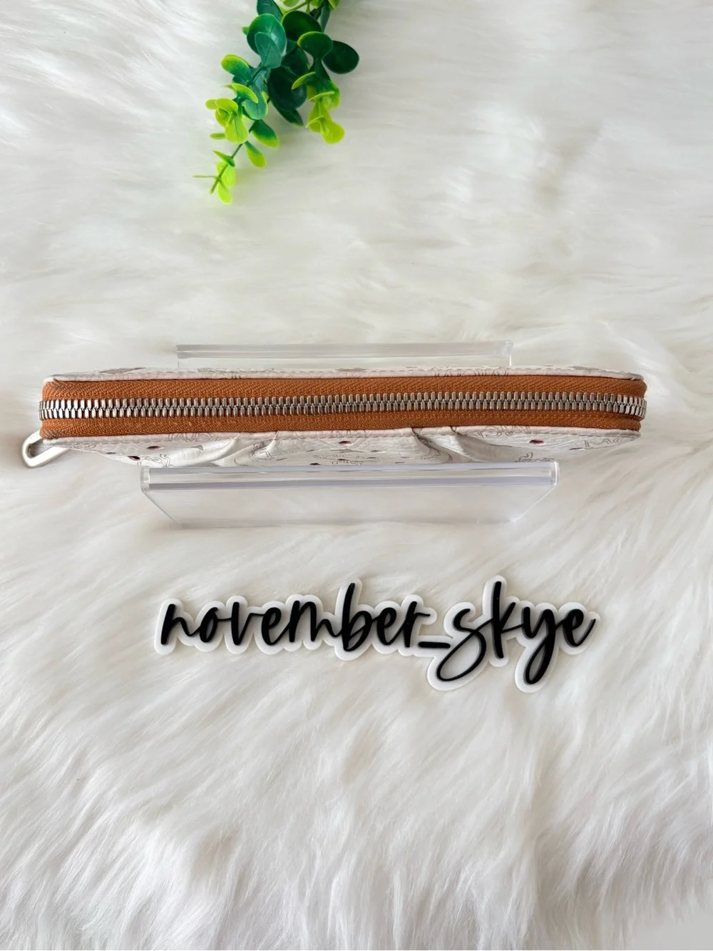 MCM Monogram White Perforated Zip Wallet with Purple Liner. LIMITED EDITION!